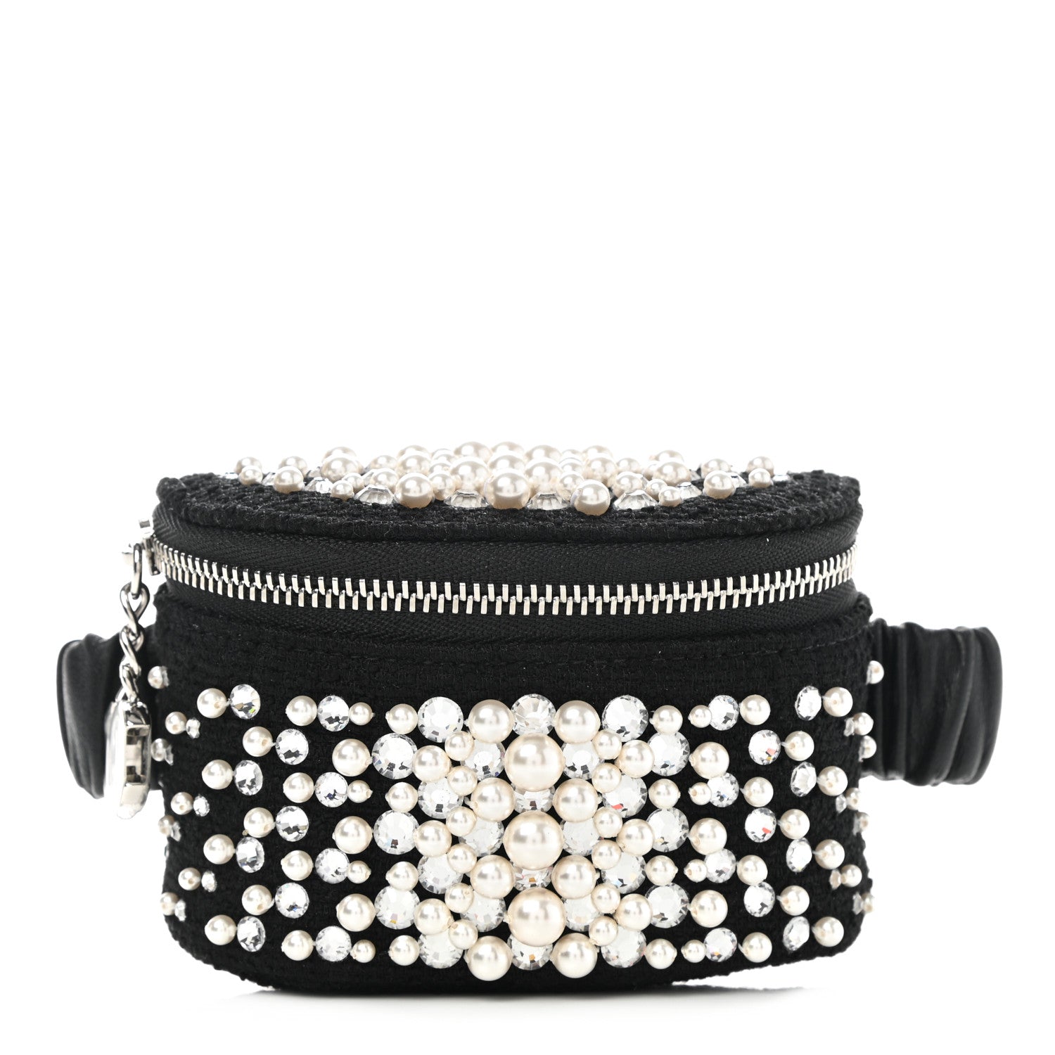 Chanel Tweed Pearl Lambskin Quilted Arm Coin Purse Black 1 of 8