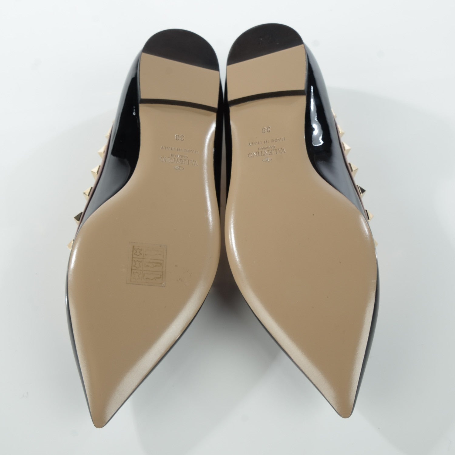 Valentino Garavani Patent Nappa Rockstud Ballerina Flats 38 Black Poudre 7 of 8