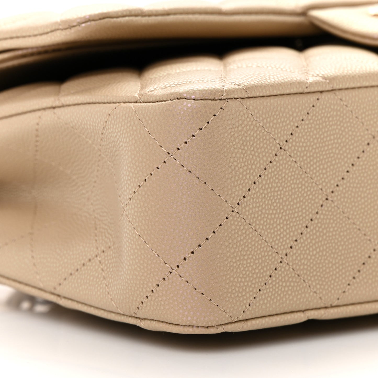 Iridescent Caviar Quilted Medium Double Flap Dark Beige