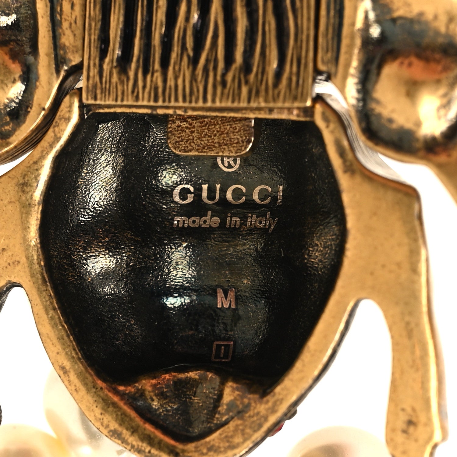 Gucci Pearl Crystal Bee Bracelet M Aged Gold 4 of 5