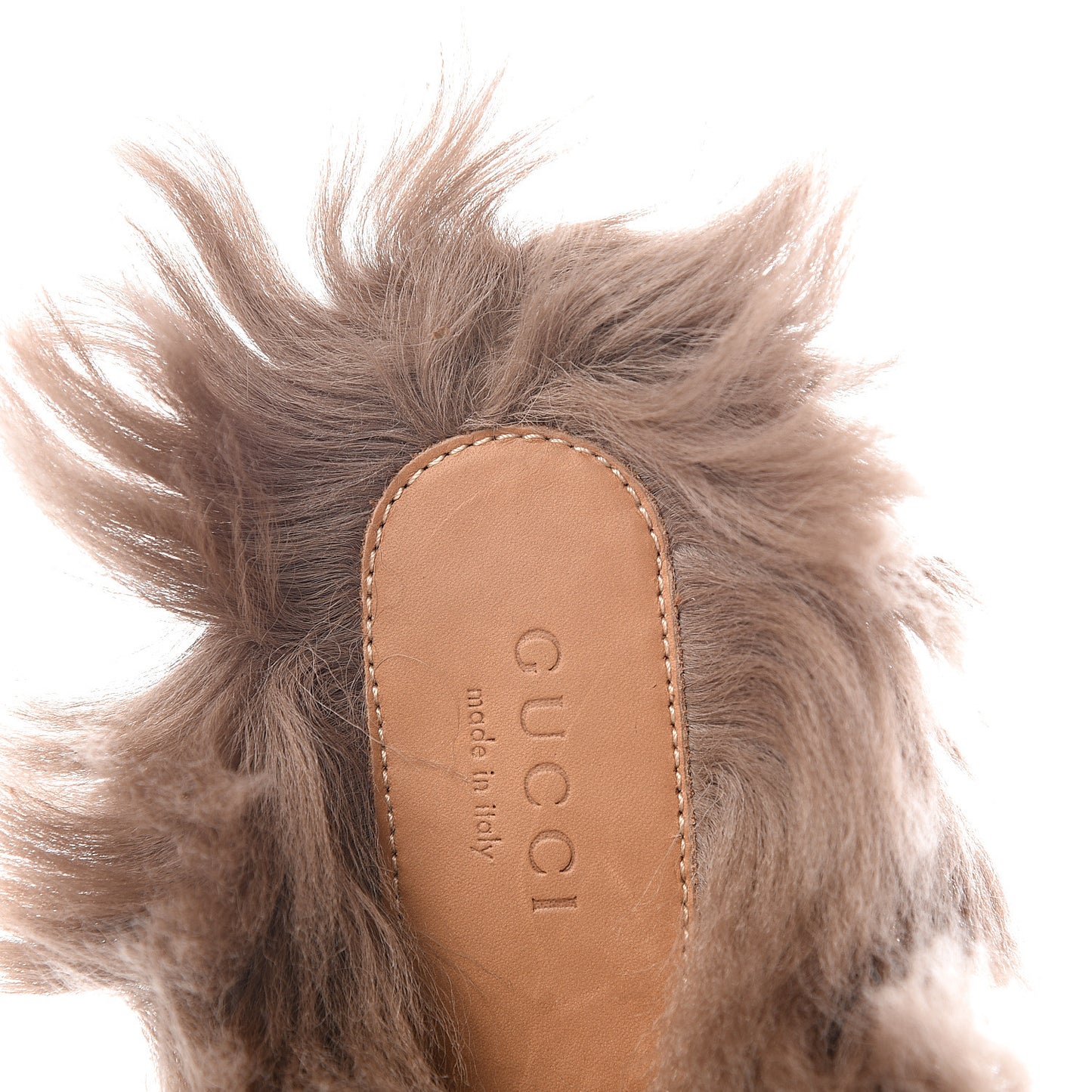 GG Monogram Fur Womens Princetown Slippers 38 Beige Ruggine Rust