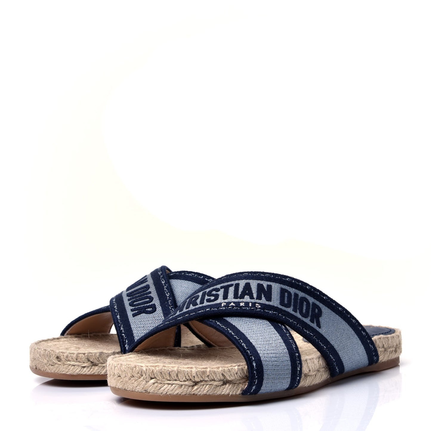 Canvas Embroidered Granville Espadrille Crisscross Flat Slide Sandals 38 Denim
