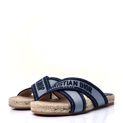 Christian Dior Canvas Embroidered Granville Espadrille Crisscross Flat Slide Sandals 38 Denim 4 of 10