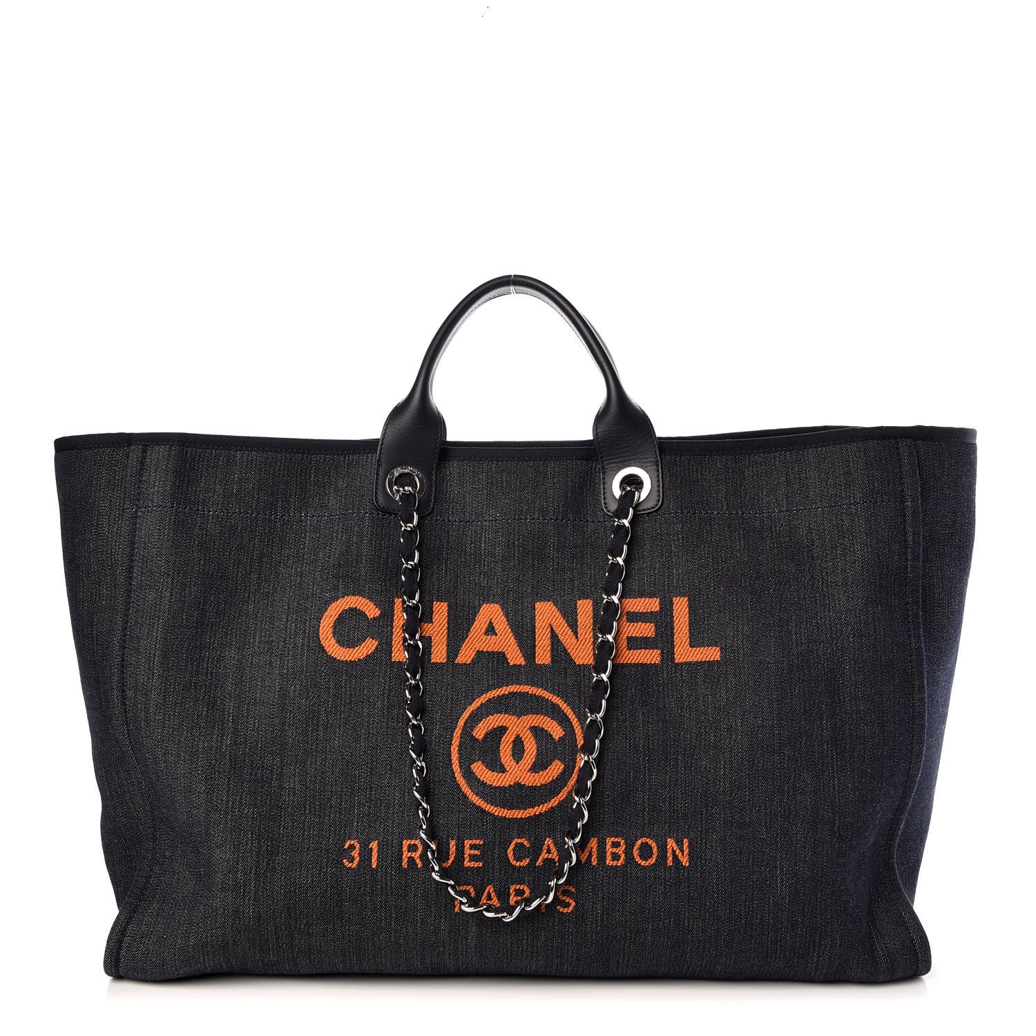 Chanel Canvas Large Deauville Tote Blue Orange 1 of 7