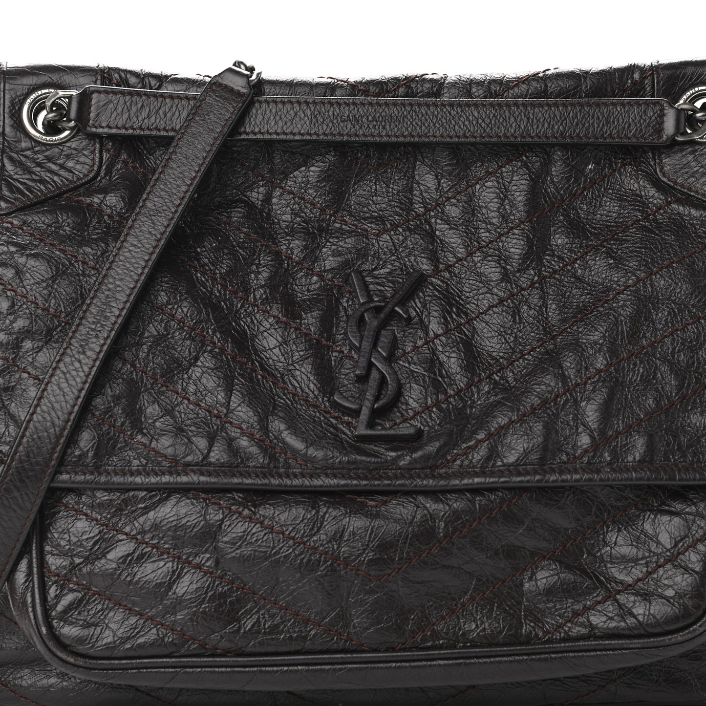 Crinkled Calfskin Matelasse Monogram Large Niki Chain Satchel Tulip