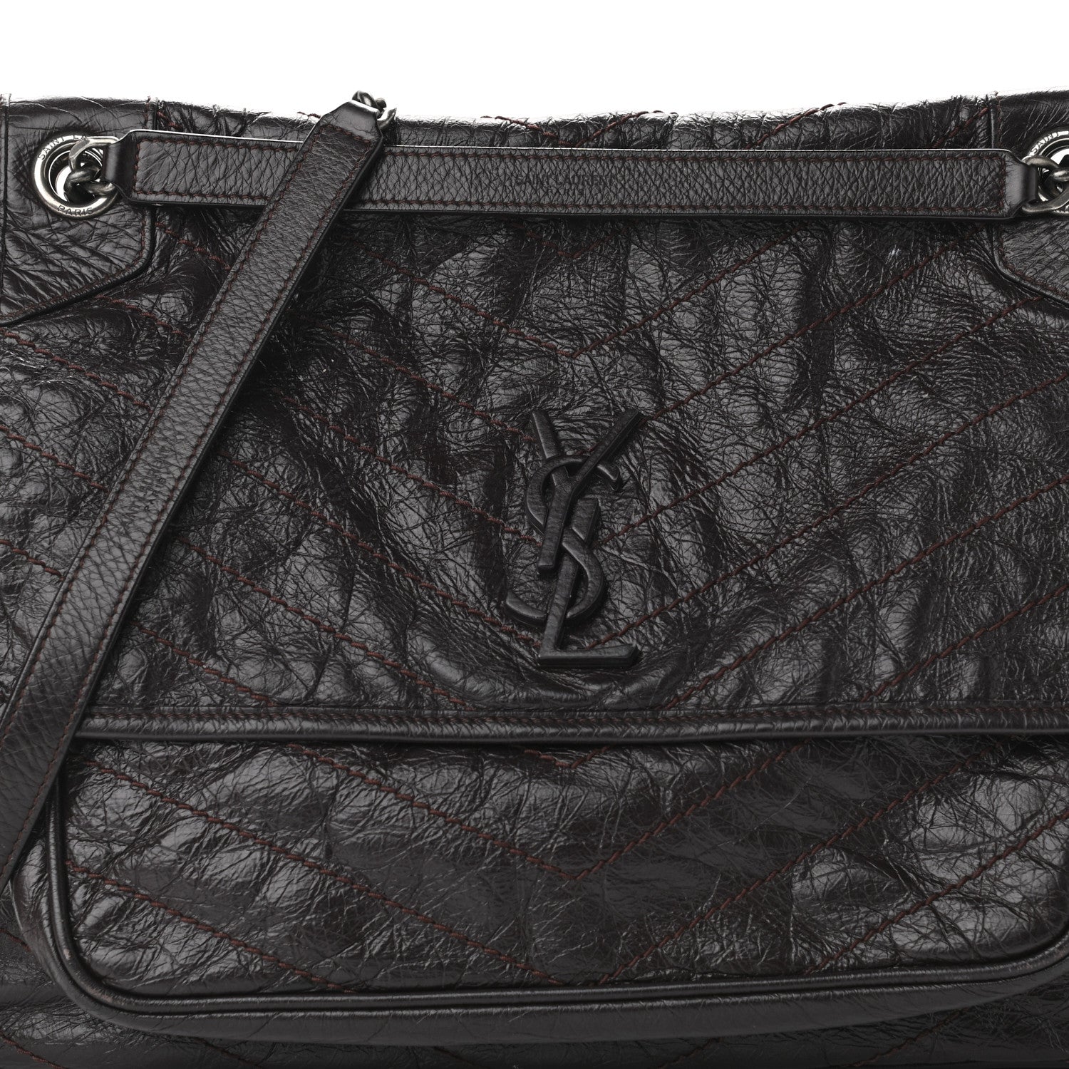 Saint Laurent Crinkled Calfskin Matelasse Monogram Large Niki Chain Satchel Tulip 8 of 12