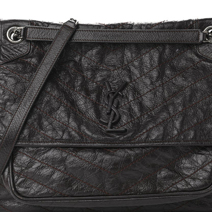 Saint Laurent Crinkled Calfskin Matelasse Monogram Large Niki Chain Satchel Tulip 8 of 12
