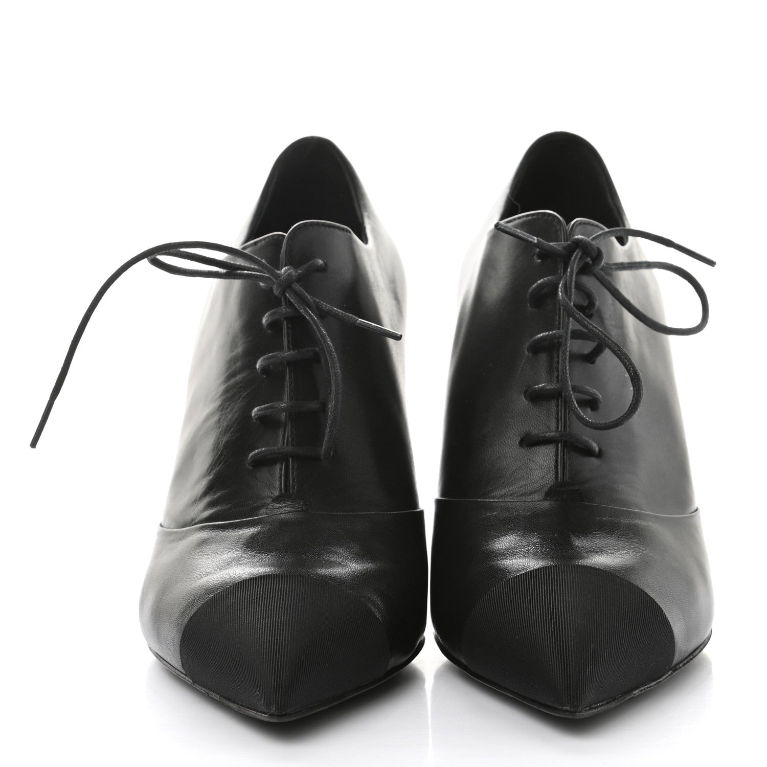 Chanel Lambskin Grosgrain Pearl Oxford Lace Up Ankle Booties 35.5 Black 2 of 10