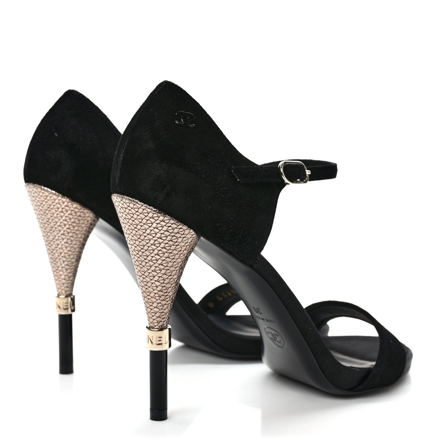 Suede Calfskin CC Sandals 39 Black