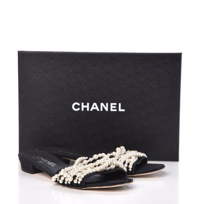 Chanel Satin Pearl Flat Sandals 38.5 Black 12 of 12