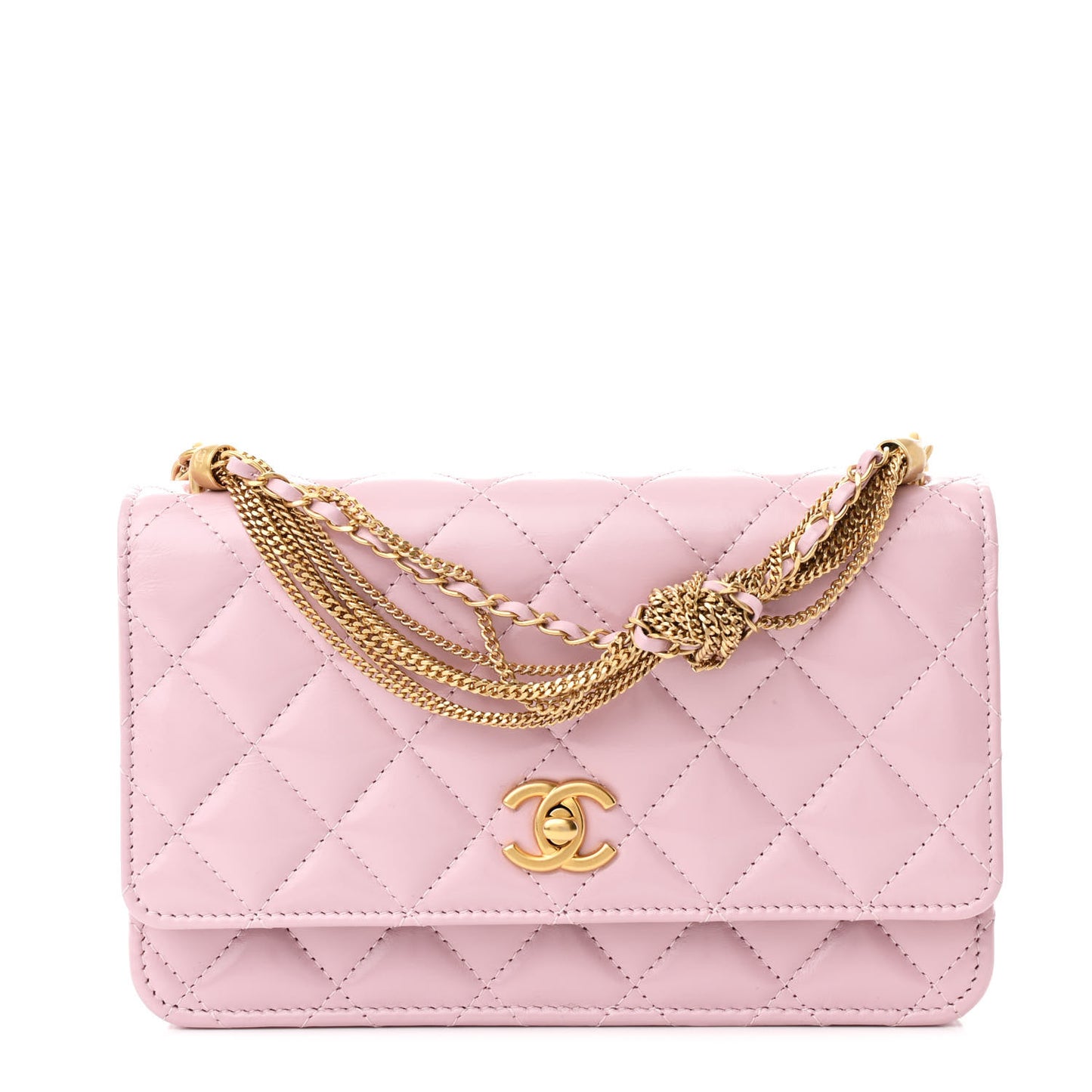 Shiny Calfskin Quilted Wallet on Chain WOC Pink