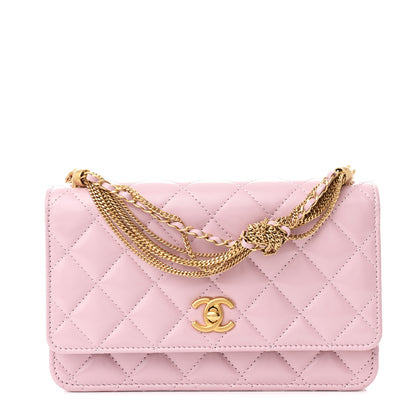 Chanel Shiny Calfskin Quilted Wallet on Chain WOC Pink 1 of 12