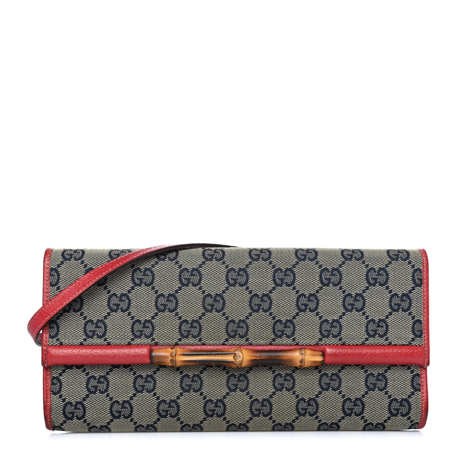 Gucci Monogram Bamboo Bar Clutch Navy Red 1 of 4