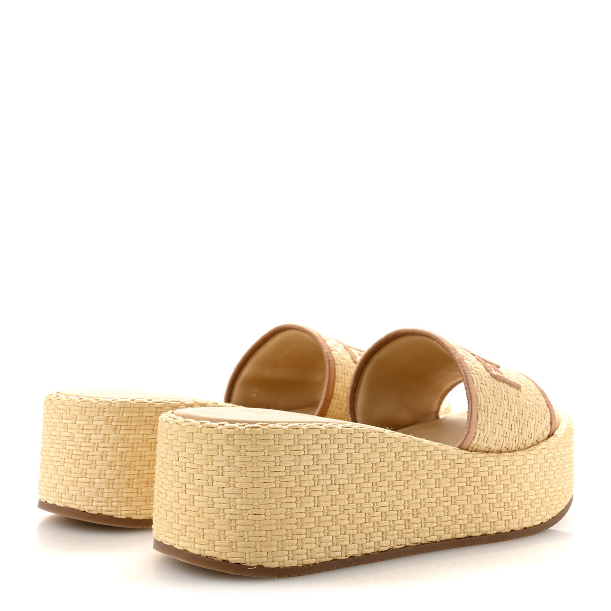 Fendi Raffia Womens FF Sunshine Flatform Slide Sandals 39 Beige 5 of 10