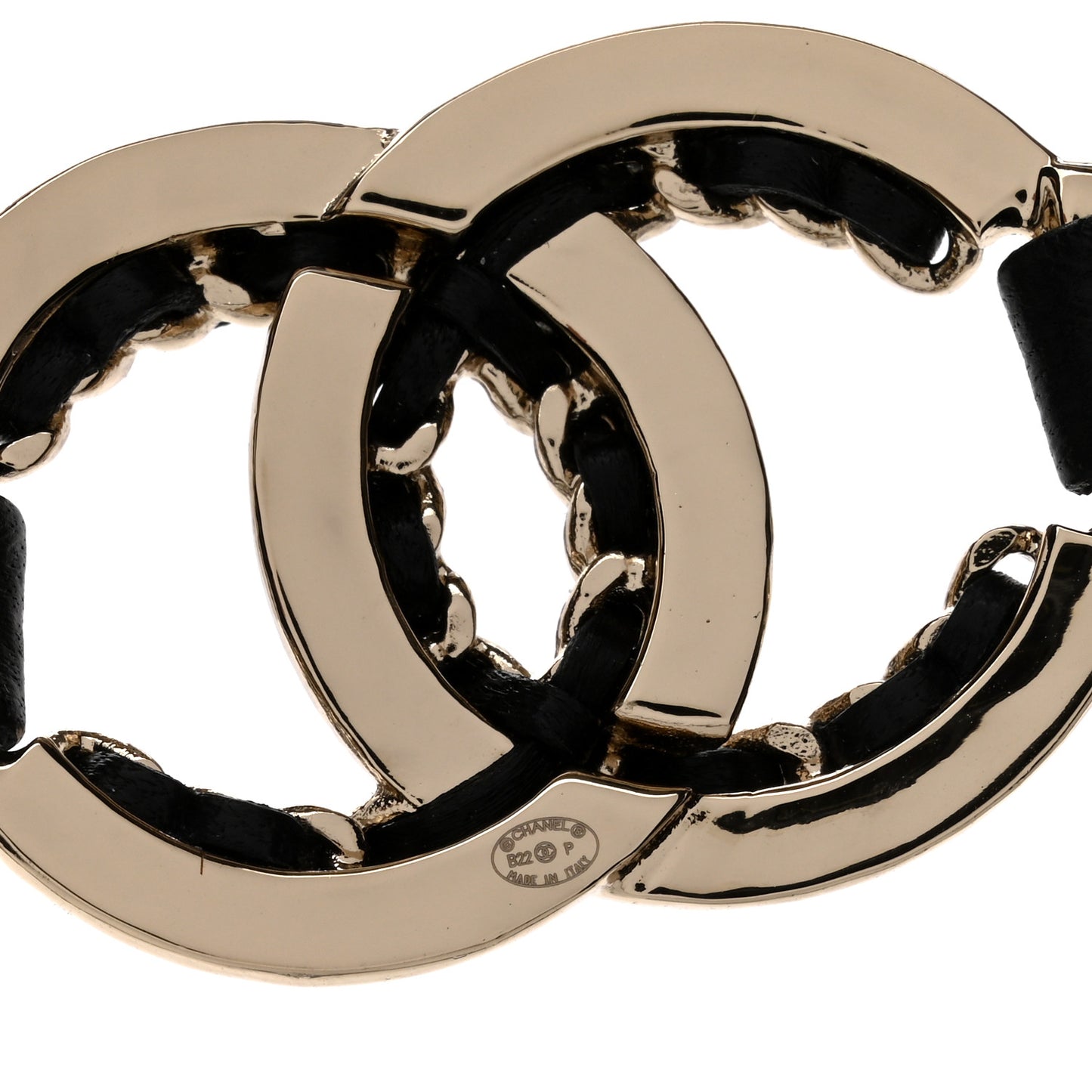Metal Lambskin CC Chain Tie Headband Gold Black