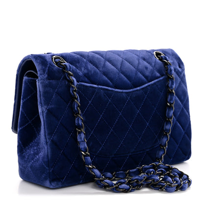 Chanel Velvet Quilted Medium Double Flap Navy Blue 3 of 13