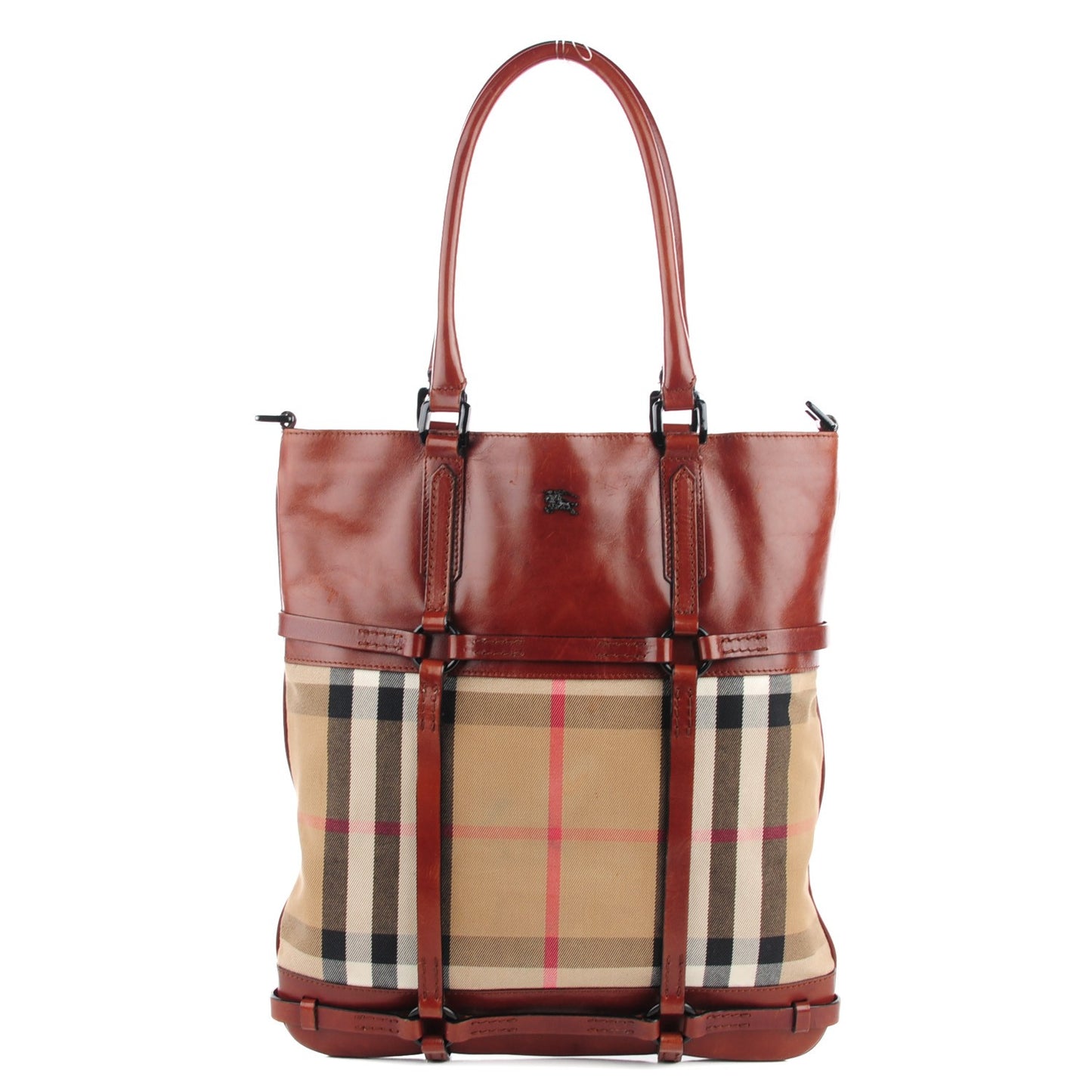 House Check Bridle Calfskin Tote Tan