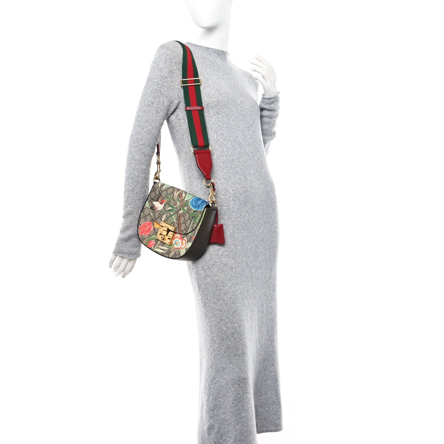 GG Supreme Monogram Tian Web Medium Padlock Messenger Shoulder Bag Beige Multicolor New Acero