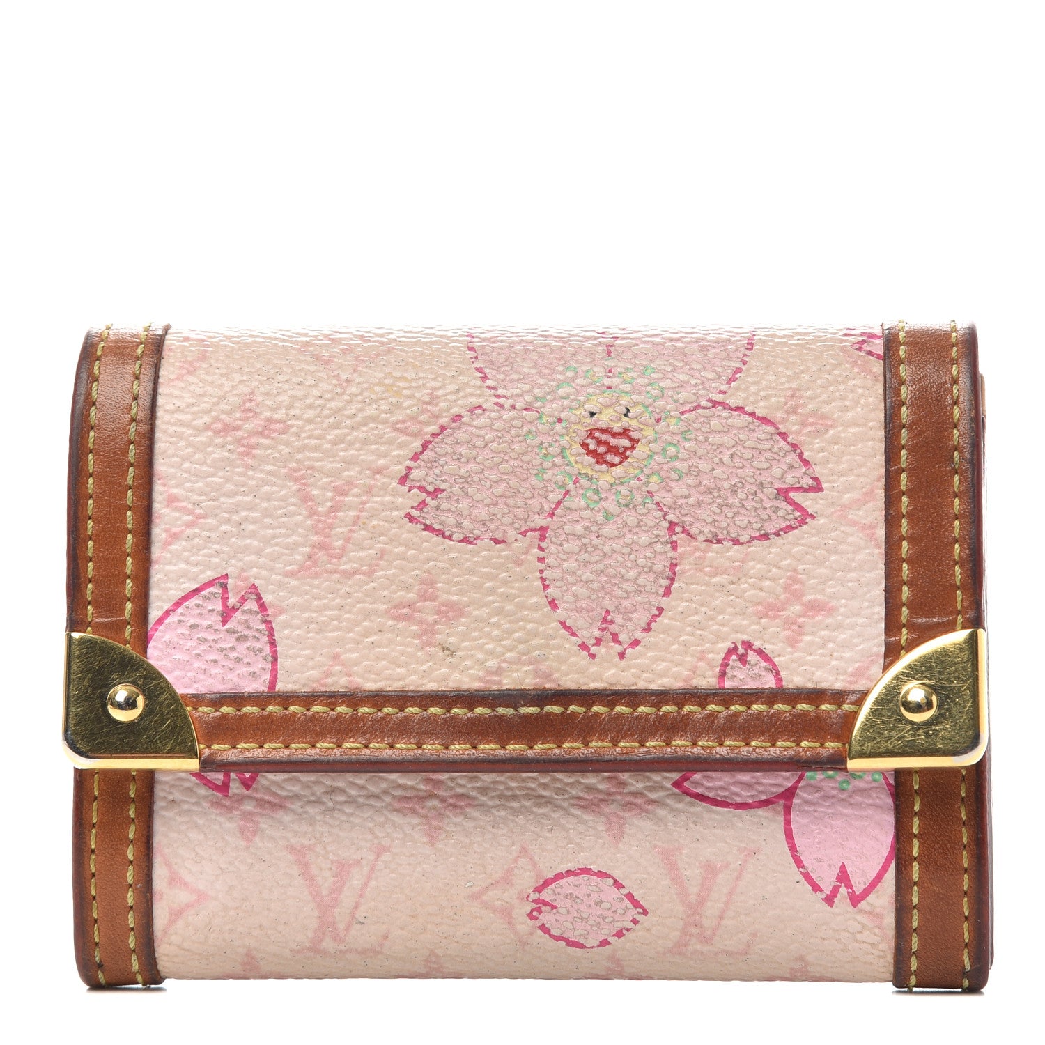 Louis Vuitton Monogram Cherry Blossom Porte-Monnaie Plat Coin Purse Pink 1 of 6