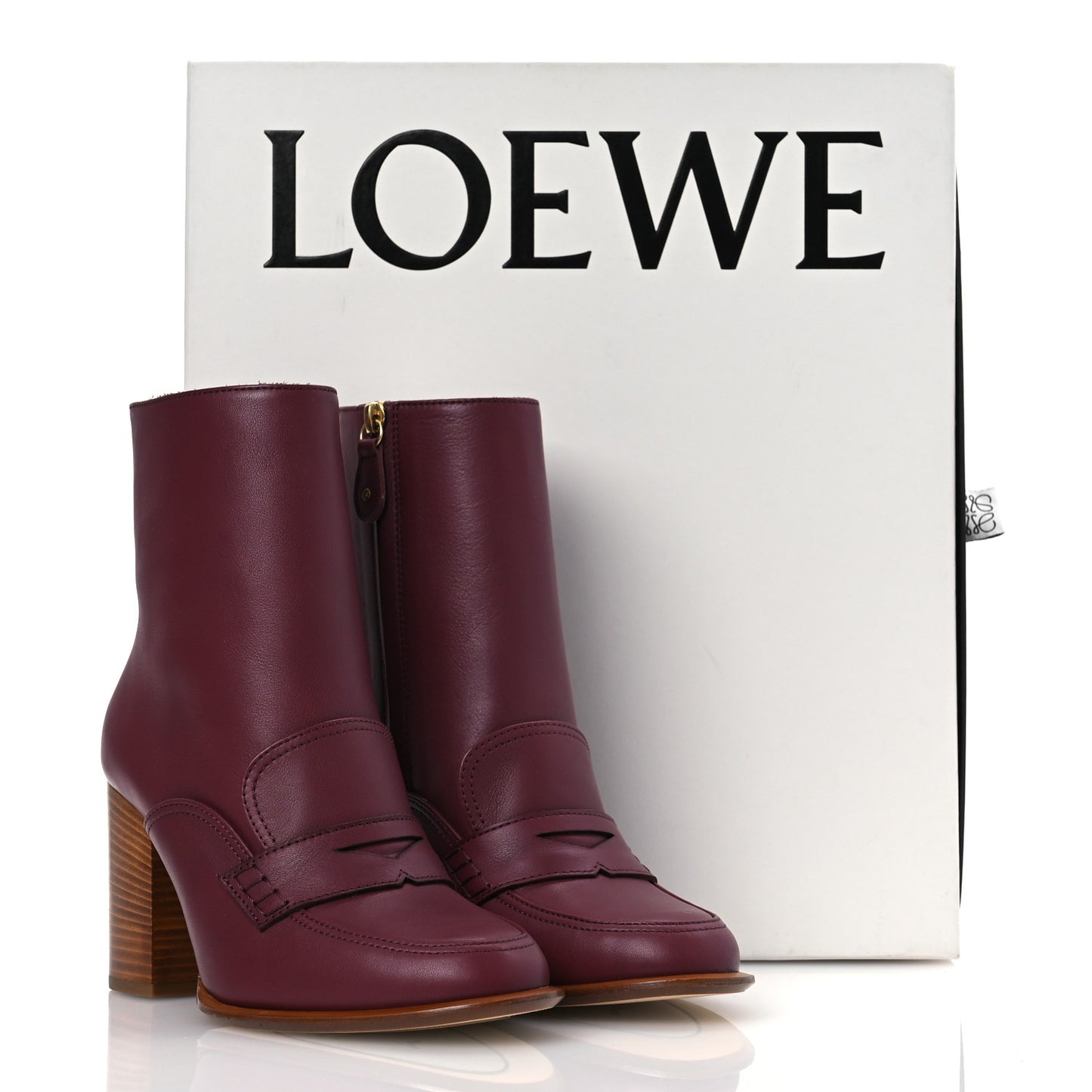 Calfskin Loafer Ankle Boots 38 Burgundy
