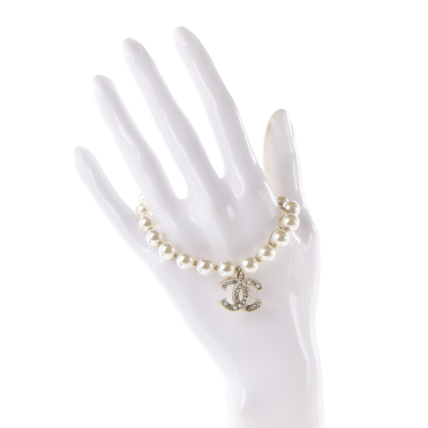 Crystal Pearl CC Bracelet Gold