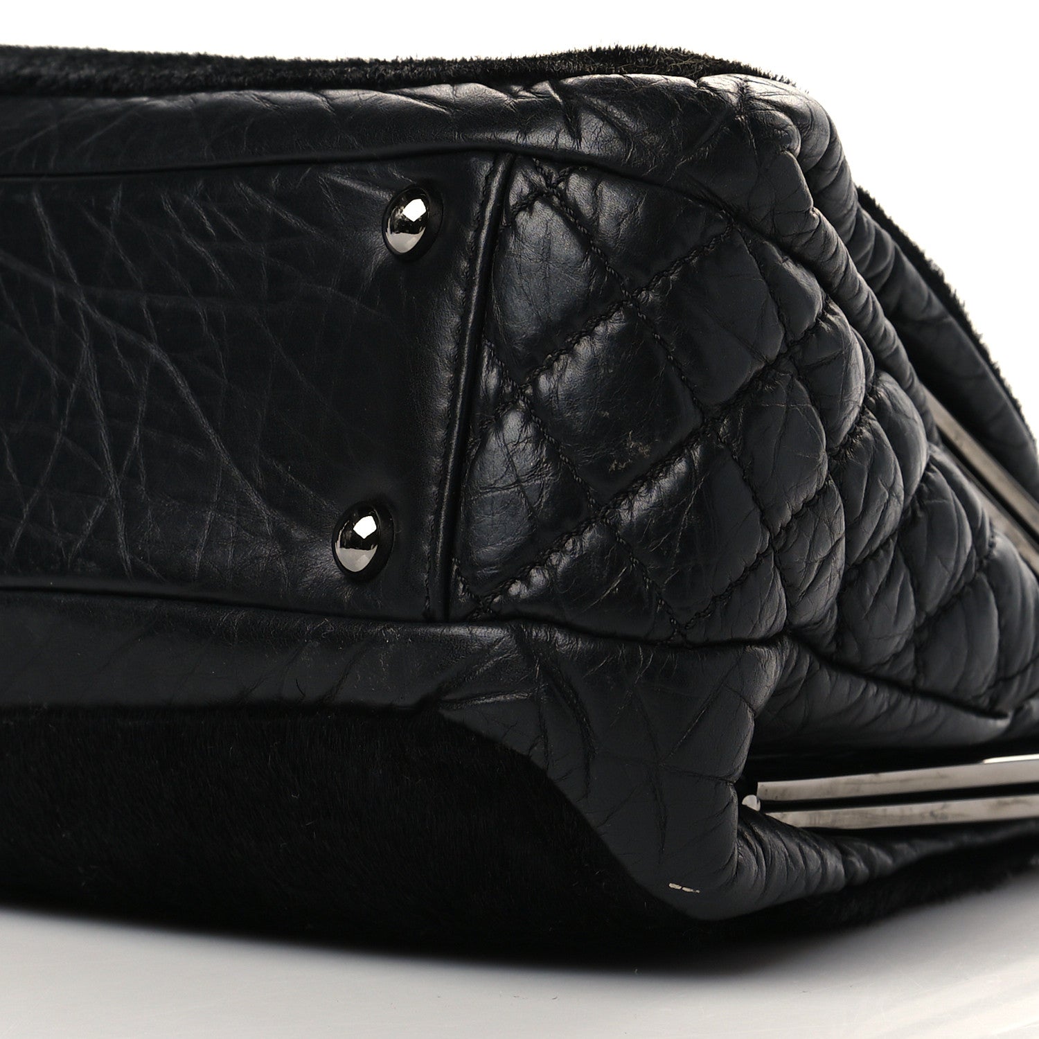 Chanel Pony Hair Lambskin Quilted Kiss Lock Frame Bag Black 7 of 9