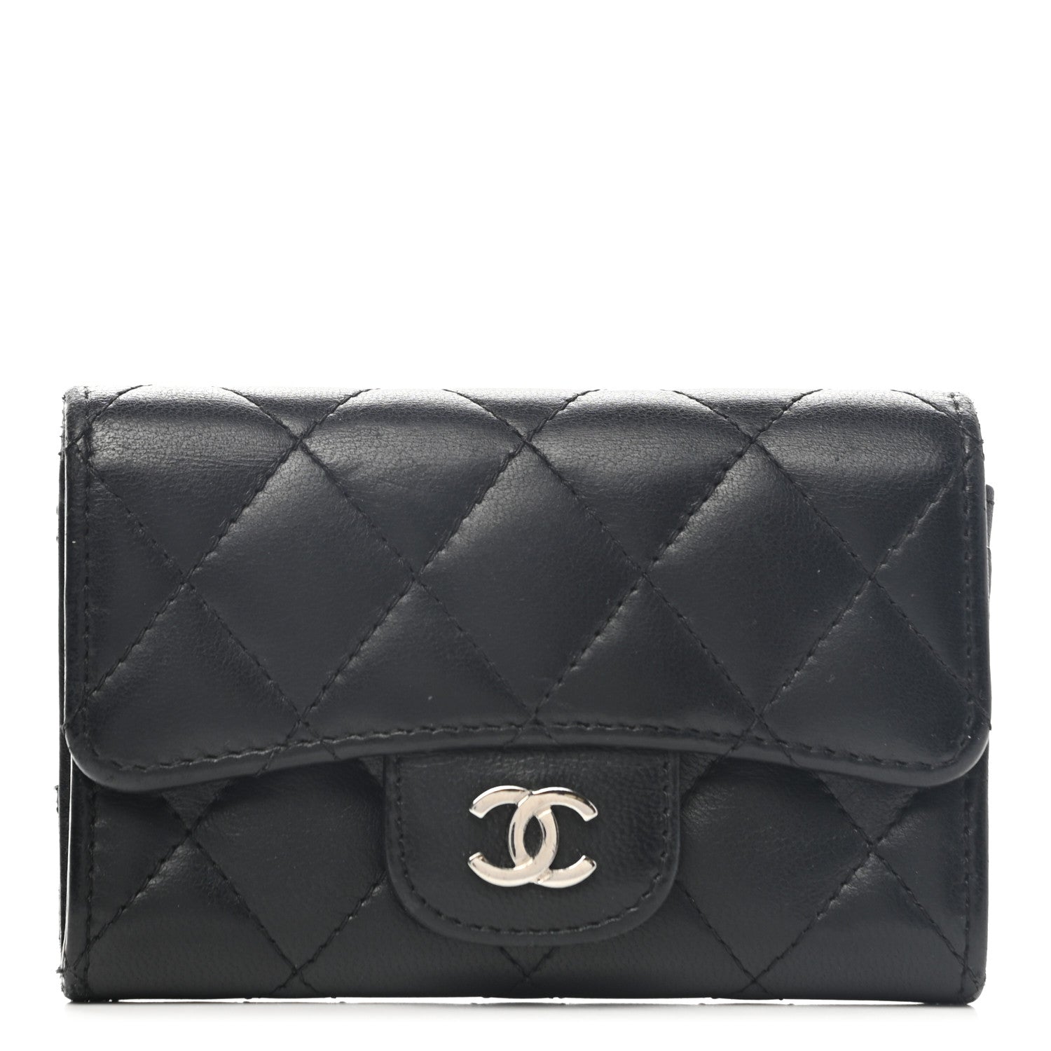 Chanel Lambskin Quilted Flap Card Holder Wallet Black 1 of 13