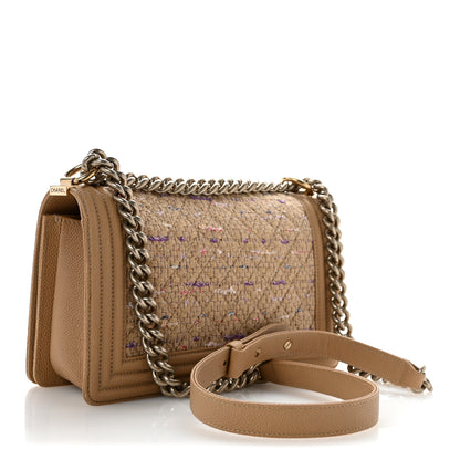 Chanel Calfskin Tweed Medium Boy Flap Dark Beige 3 of 11