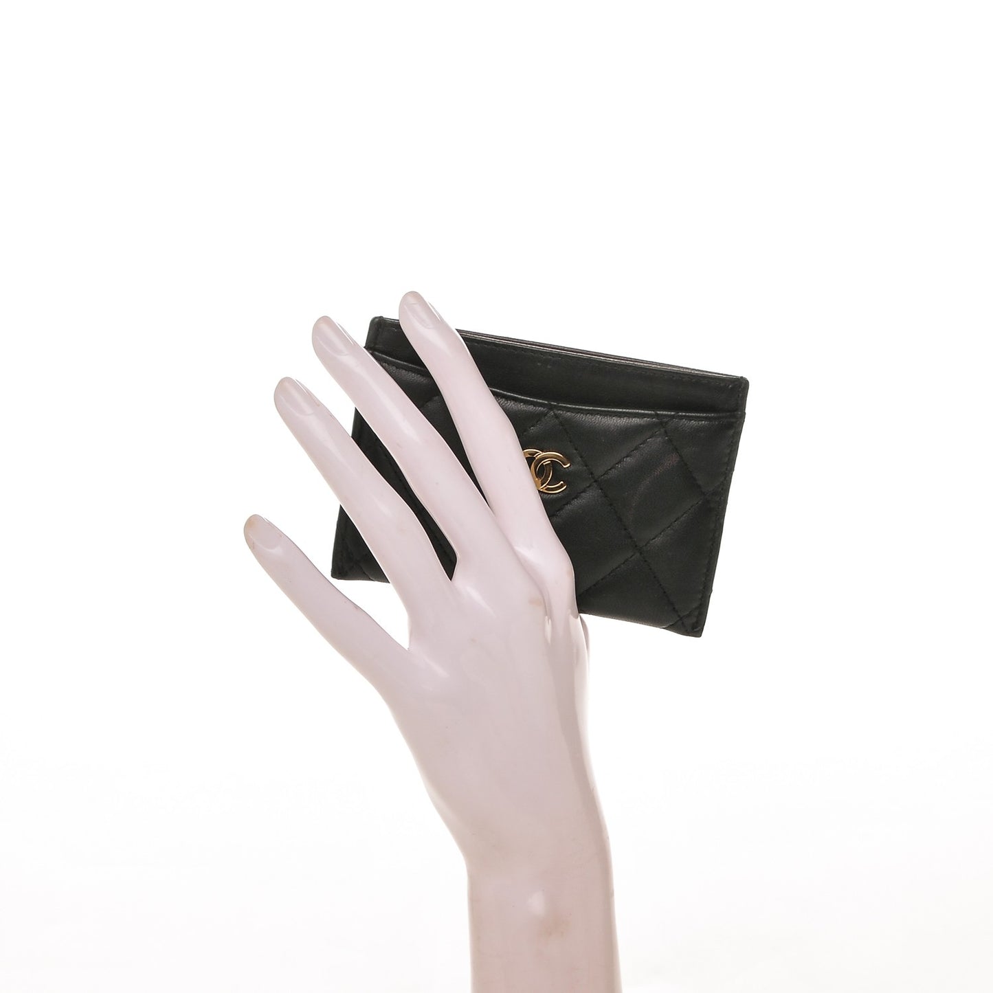 Lambskin Quilted Card Holder Black