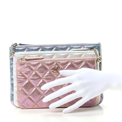 Chanel Iridescent Crumpled Calfskin Trio Cosmetic Case Blue Pink Ivory 2 of 12