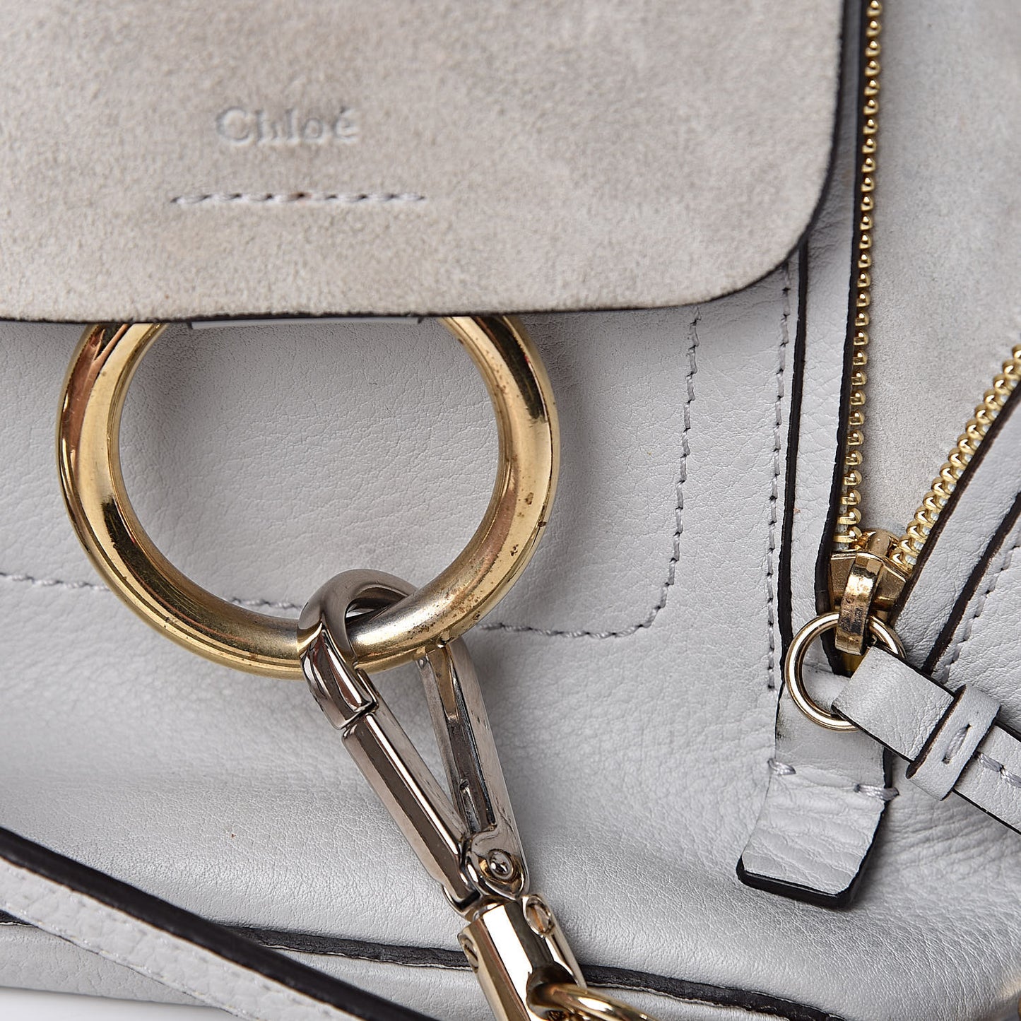 Suede Calfskin Mini Faye Backpack Airy Grey