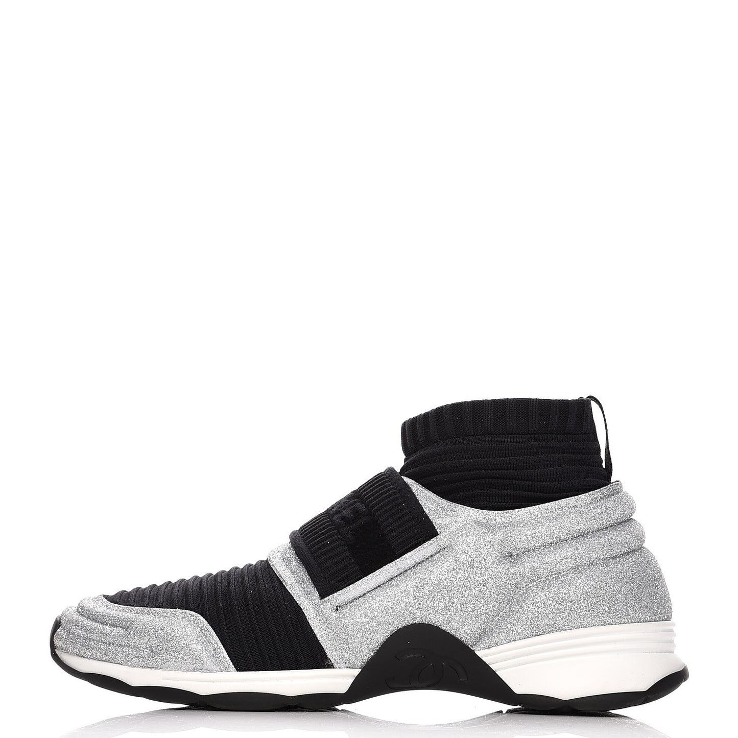 Glitter Stretch Fabric CC Sneakers 38.5 Black Silver