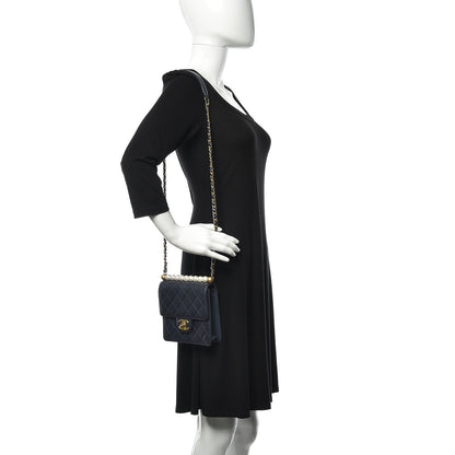Chanel Iridescent Lambskin Quilted Chic Pearls Flap Navy Blue 2 of 12