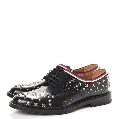 Gucci Mens Calfskin Studded Lace Up Loafers 10 Black 3 of 13