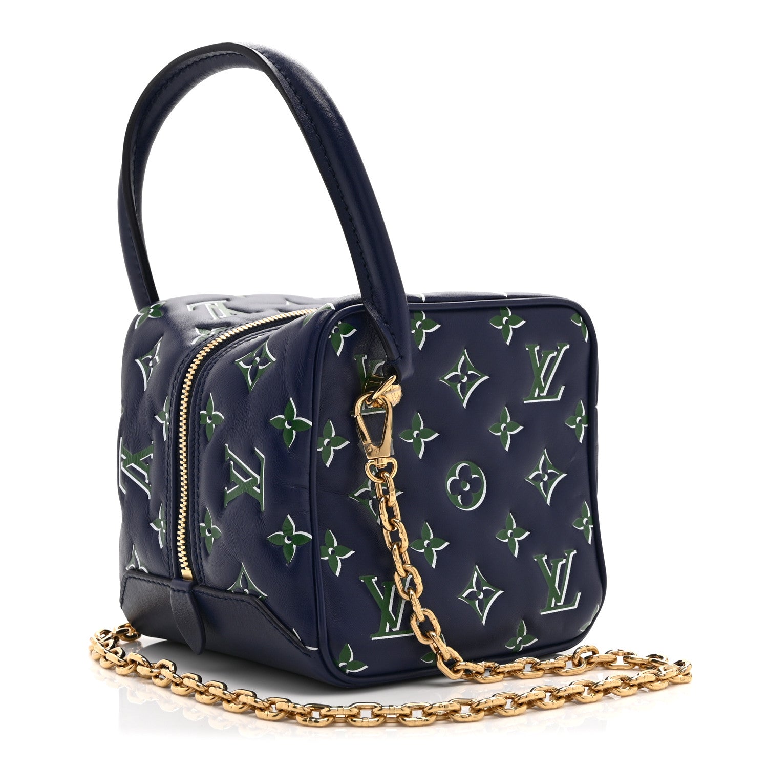 Louis Vuitton Lambskin Embossed Monogram Square Bag Blue Green 3 of 9