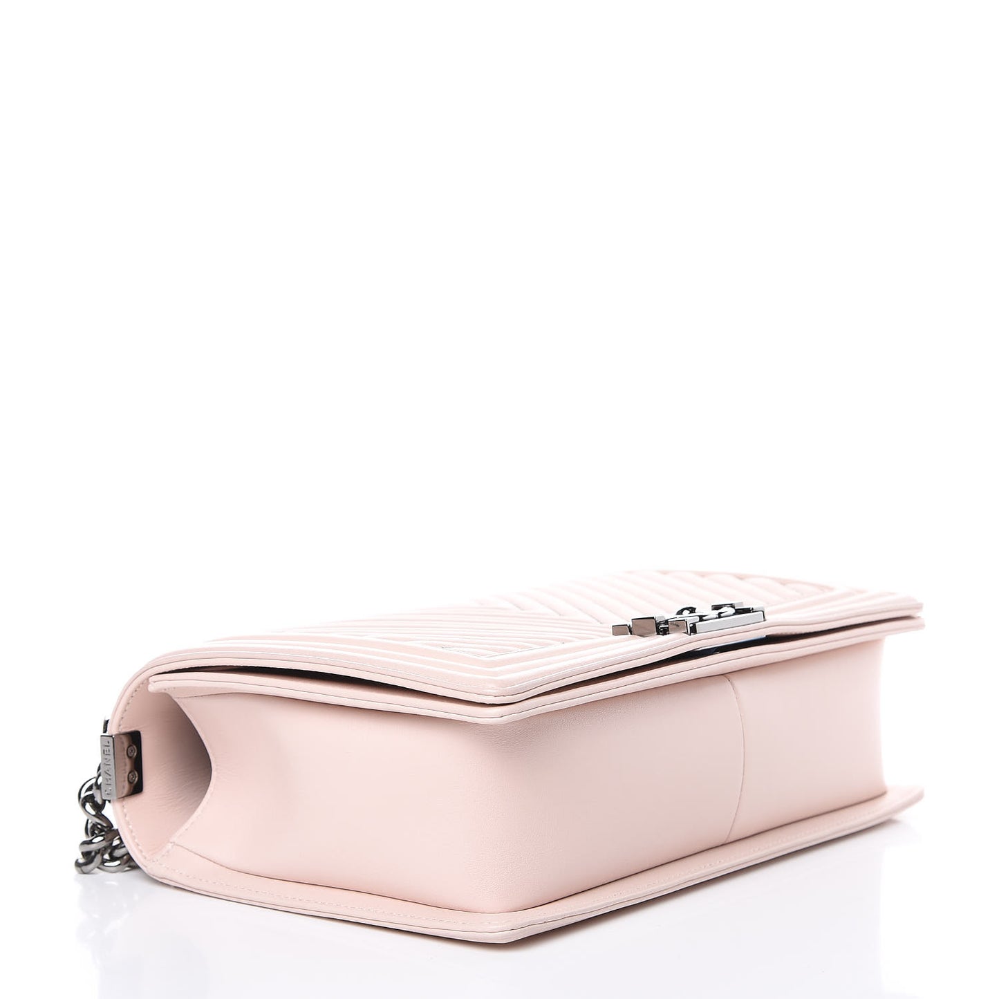 Calfskin Chevron Micro Chains Boy Flap Light Pink