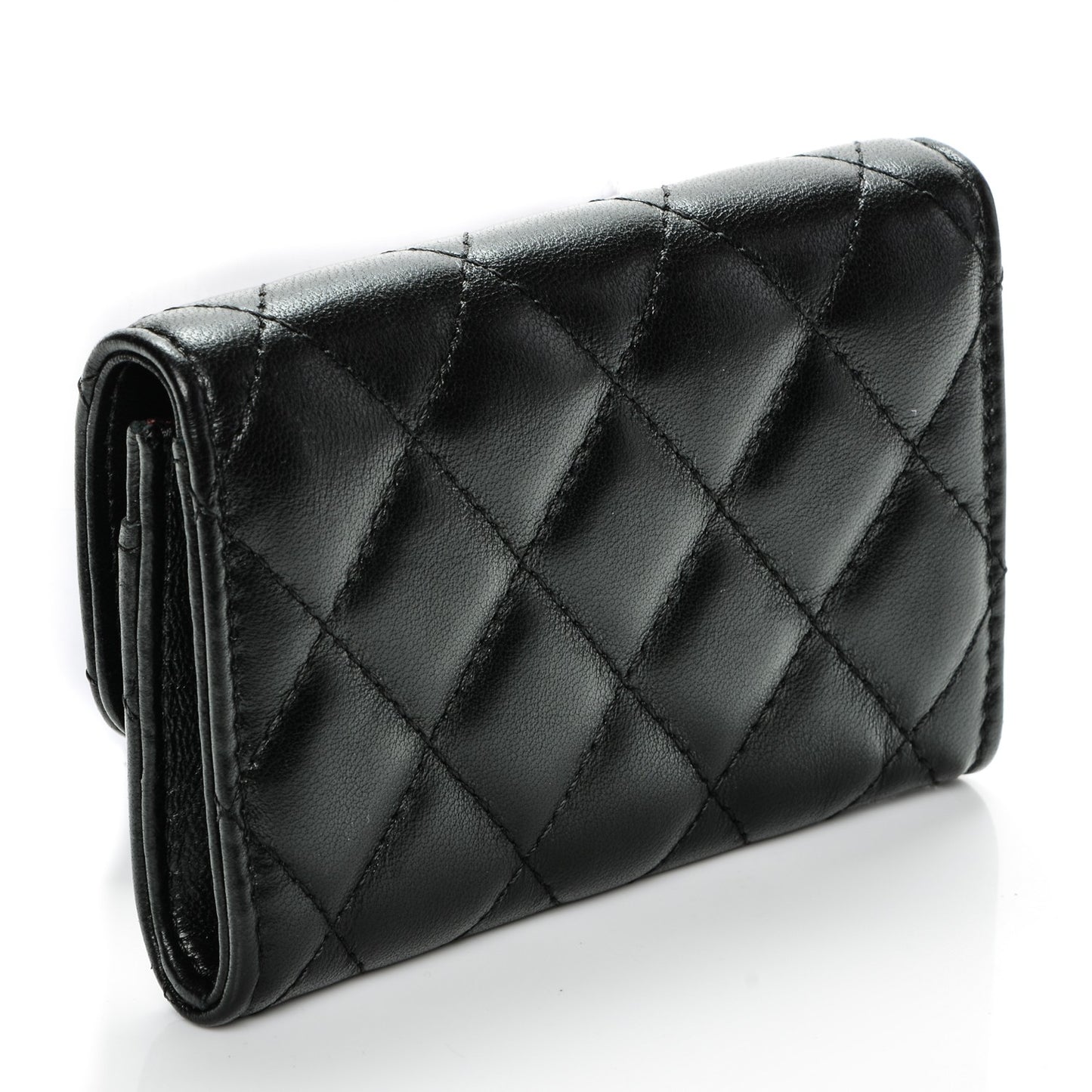 Lambskin Quilted Flap Card Holder Black