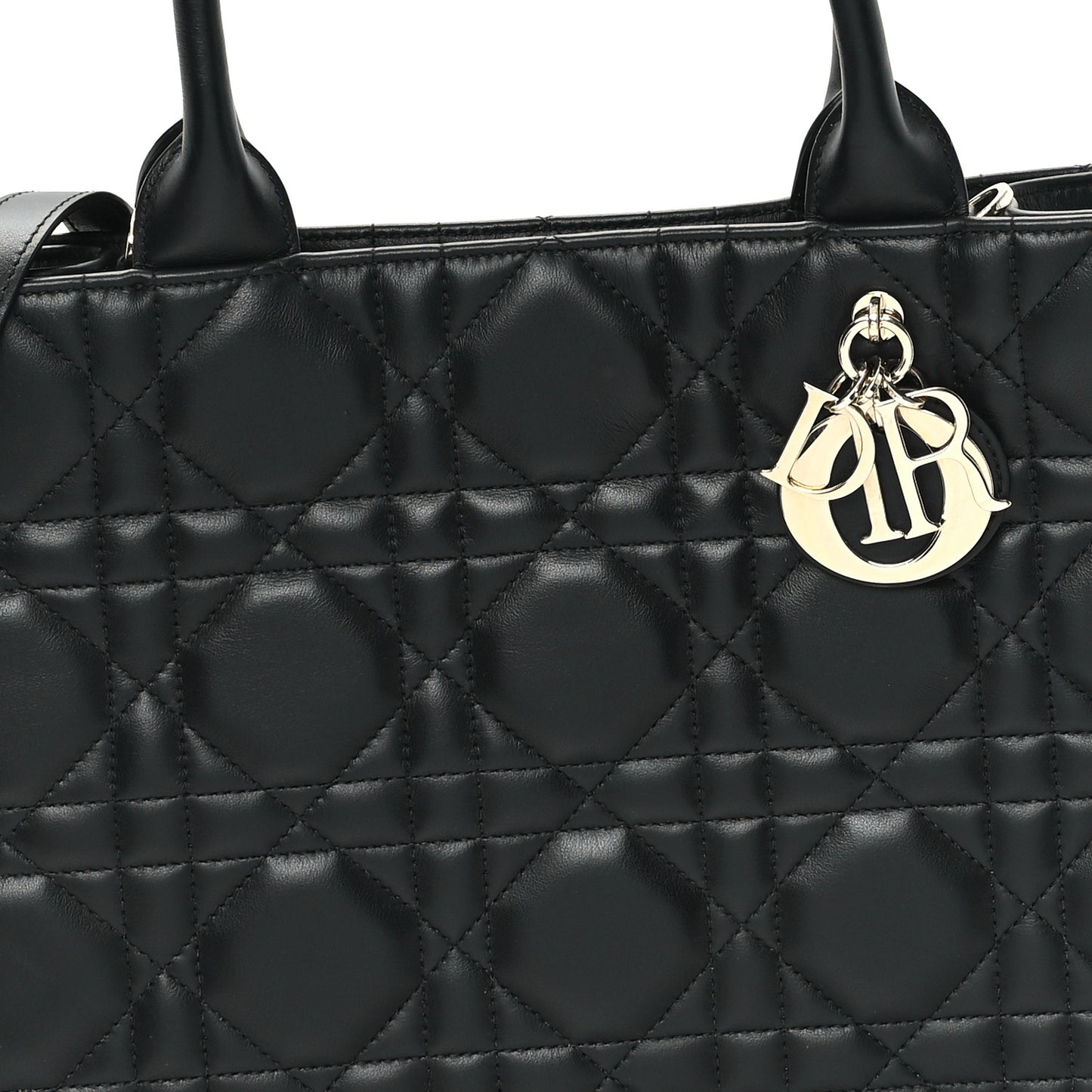 Calfskin Macro Cannage Medium Book Tote Black