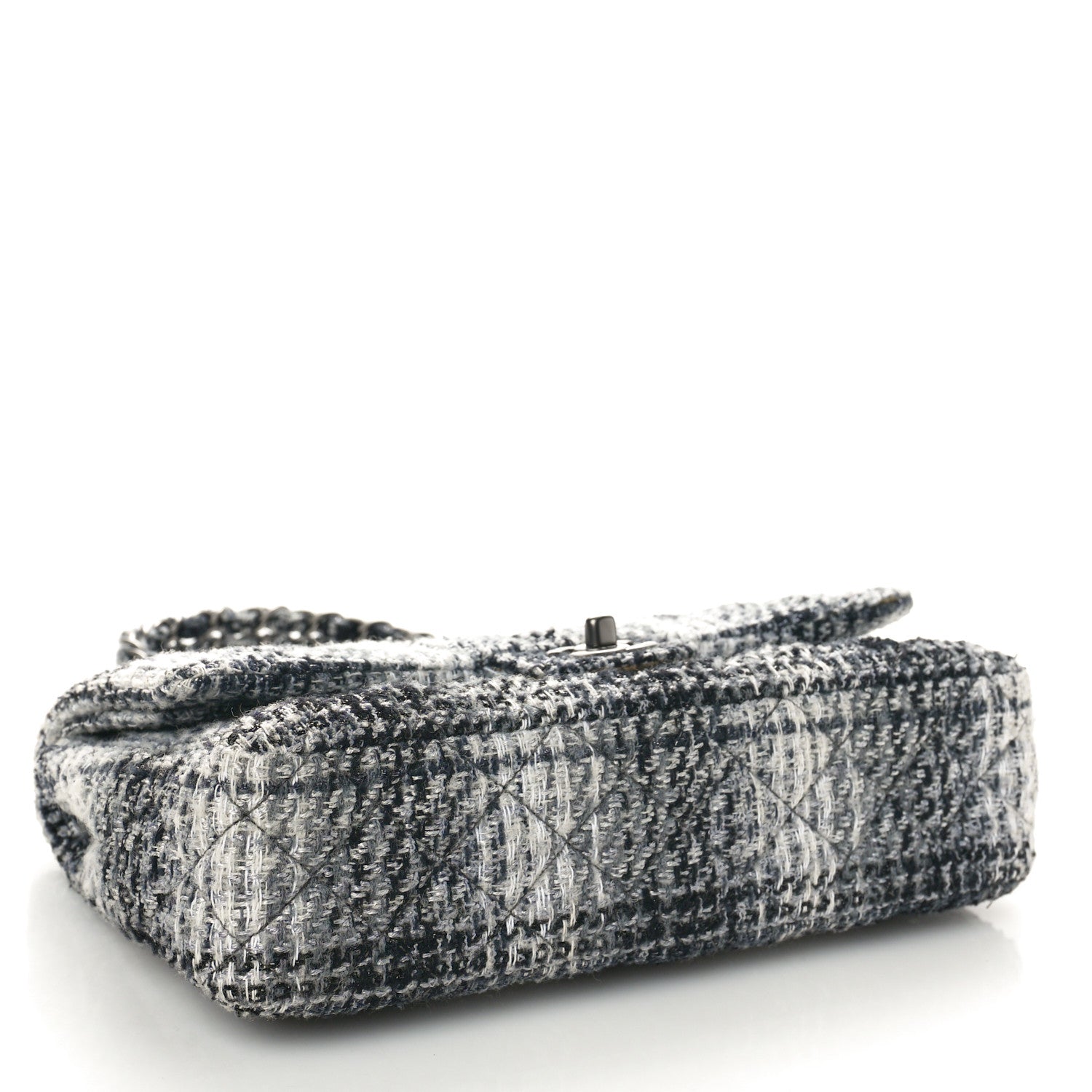 Chanel Tweed Quilted Medium Double Flap Black Grey 4 of 11