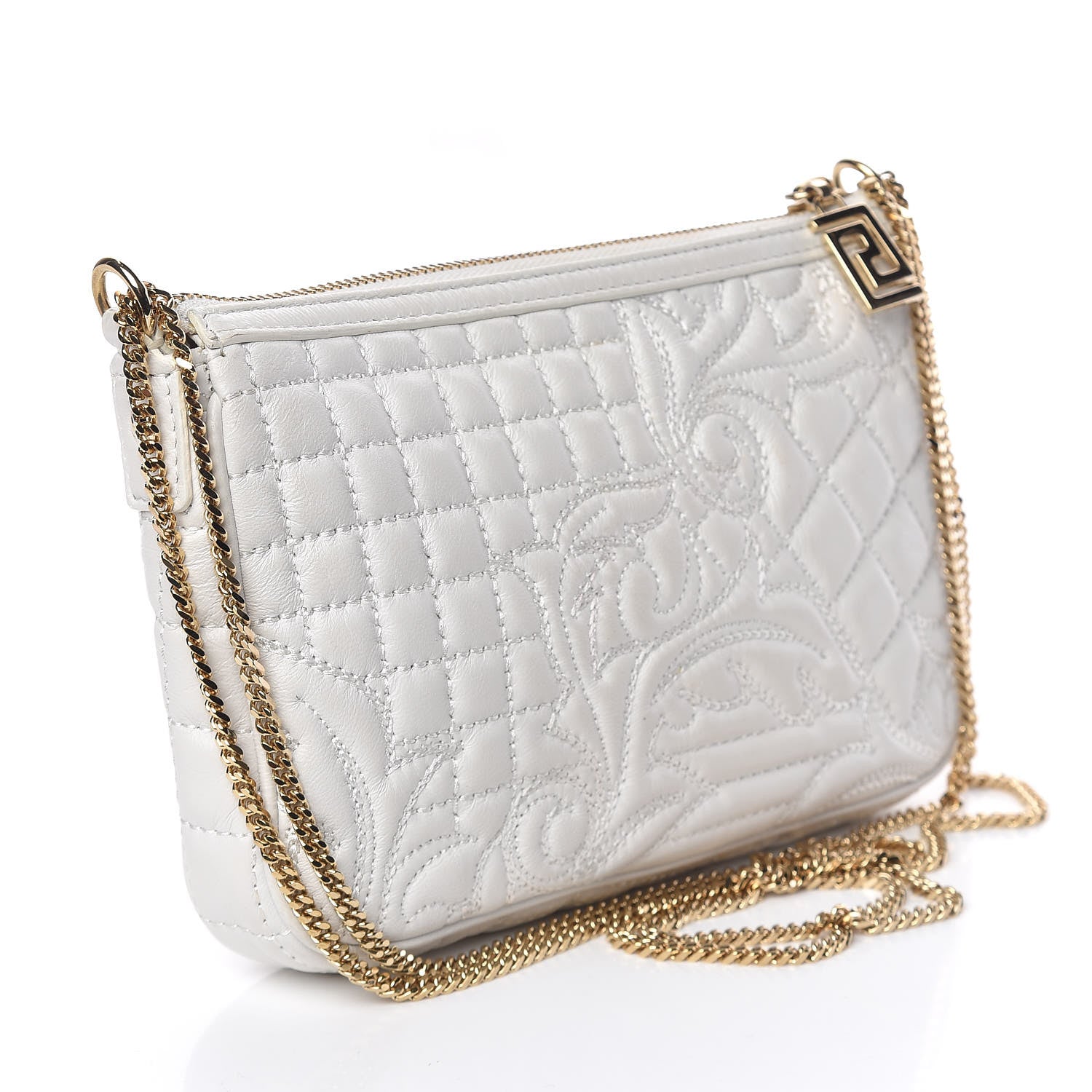 Versace Nappa Barocco Quilted Vanitas Chain Crossbody Bag White 3 of 11