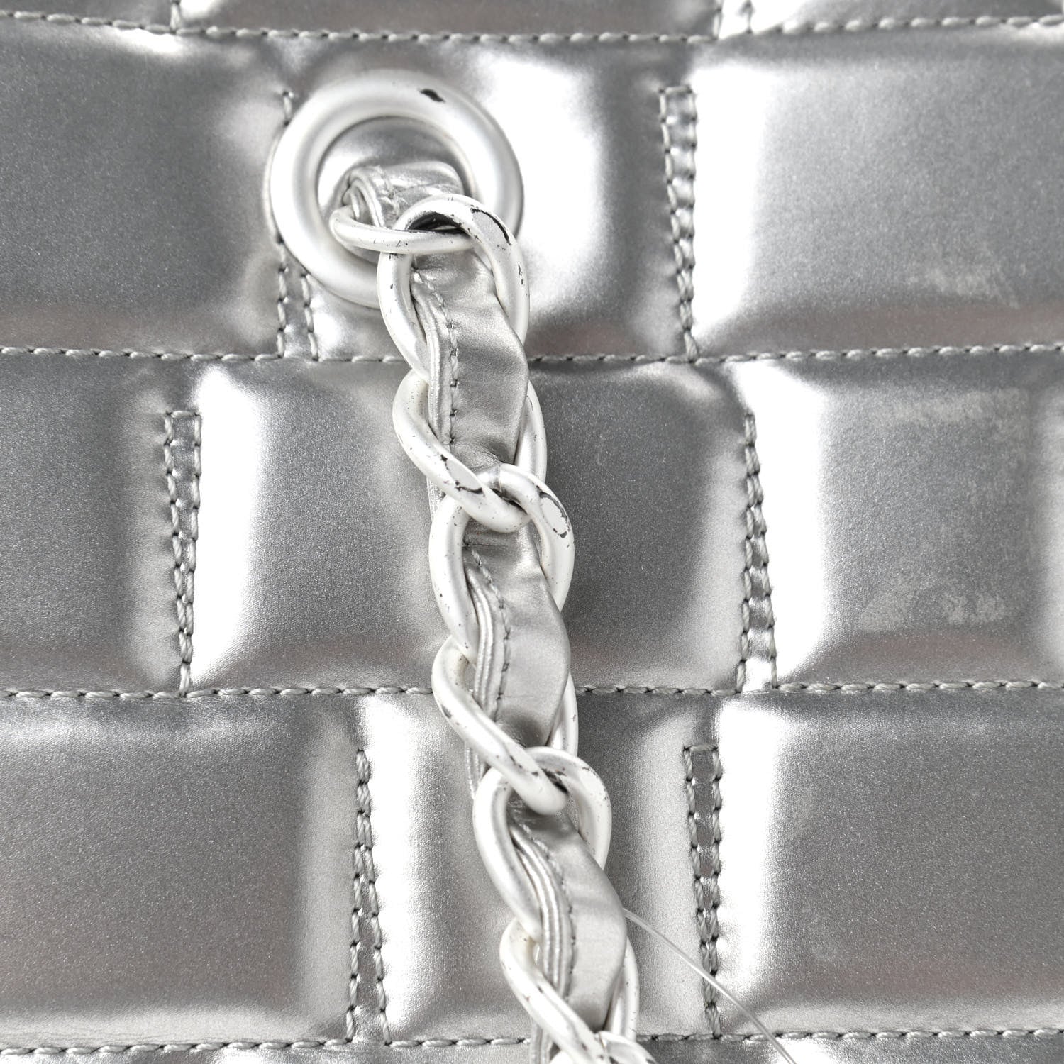 Chanel Vinyl Quilted Frozen Shopping Tote Silver 12 of 13