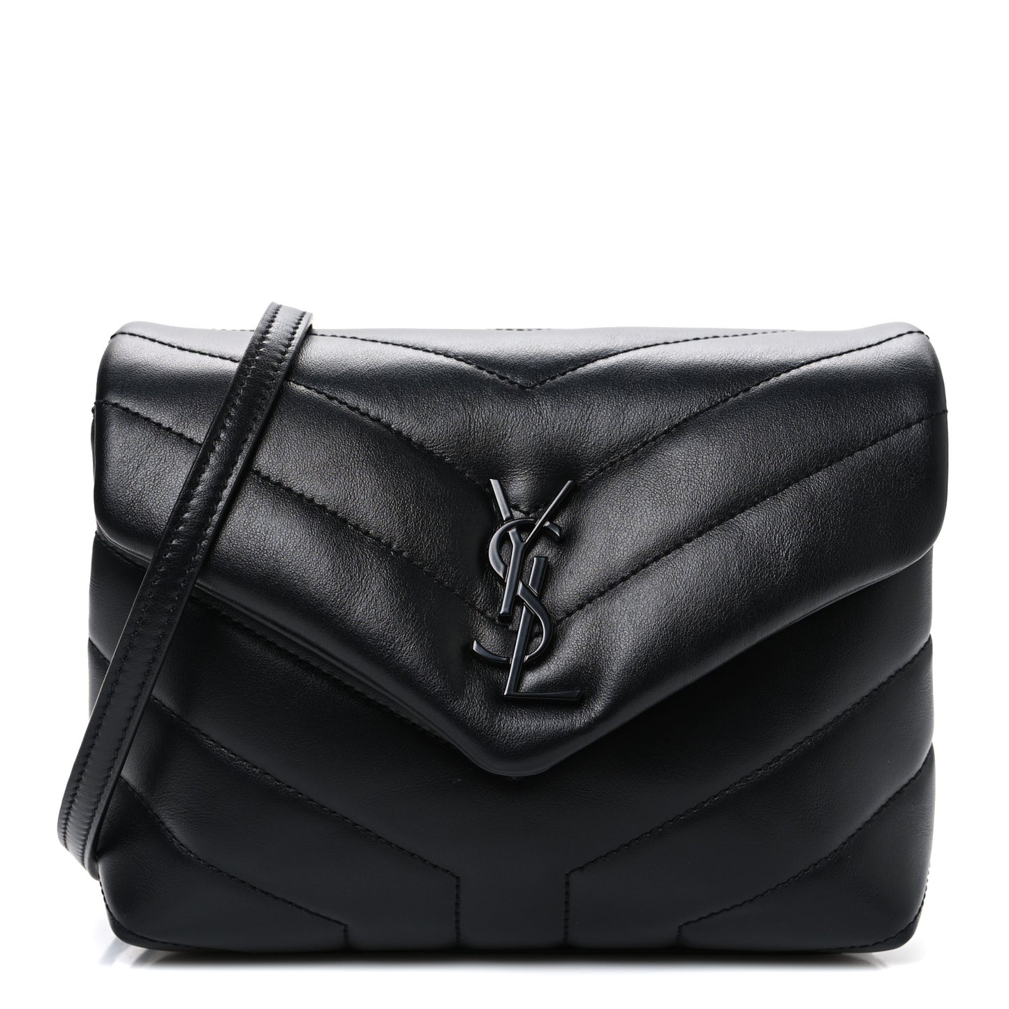Calfskin Y Quilted Monogram Monochrome Toy Loulou Crossbody Bag Black