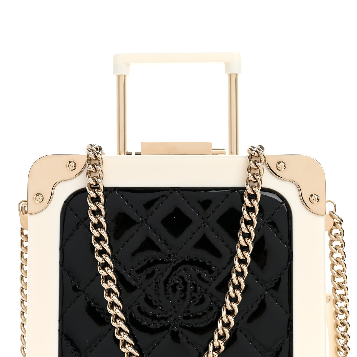 Plexiglass Patent Evening In The Air Mini Trolley Minaudiere Clutch Black White