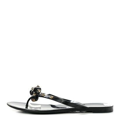 Valentino Garavani PVC Jelly Rockstud Bow Thong Sandals 40 Black 1 of 11