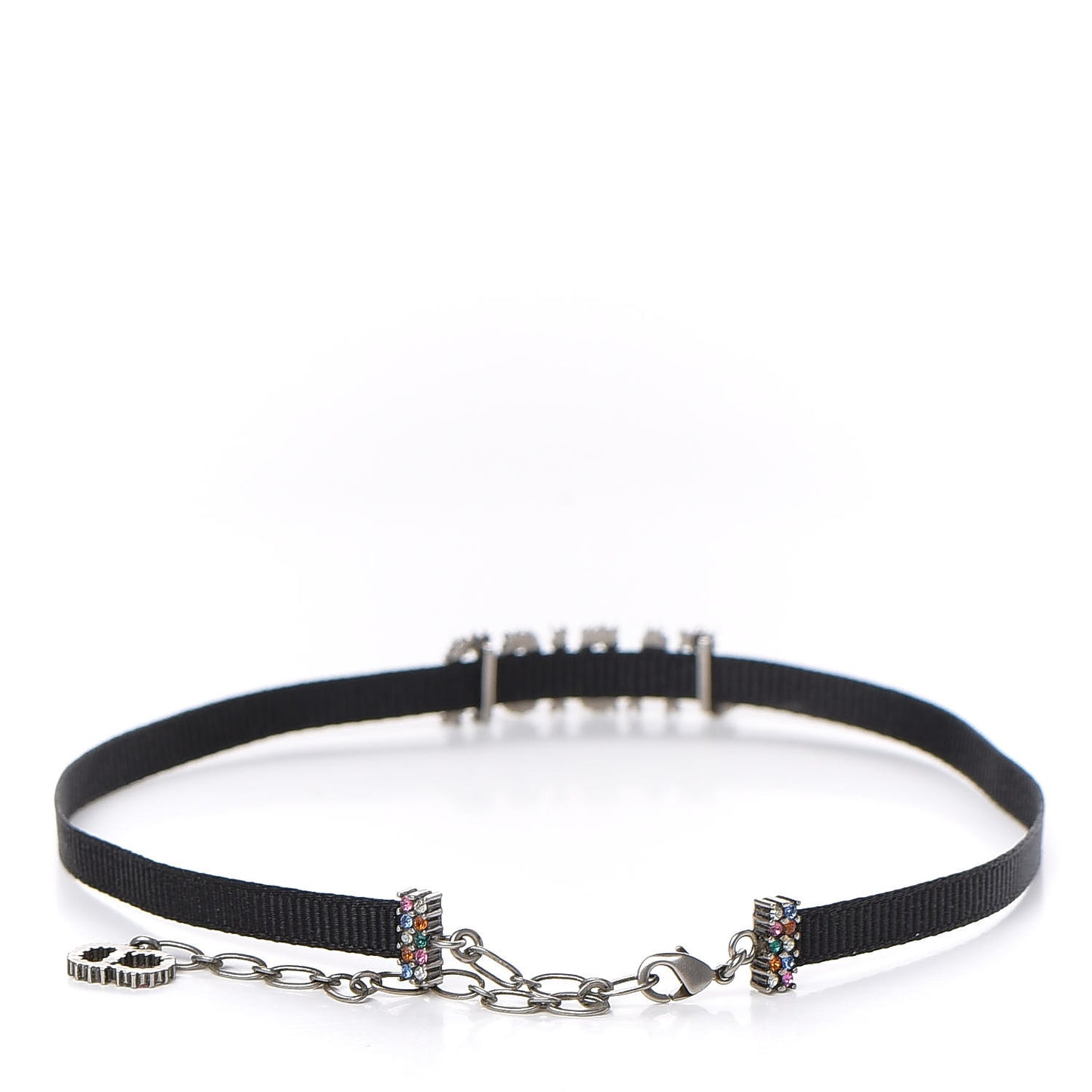 Grosgrain Ribbon Crystal J'Adior Logo Choker Necklace Multicolor