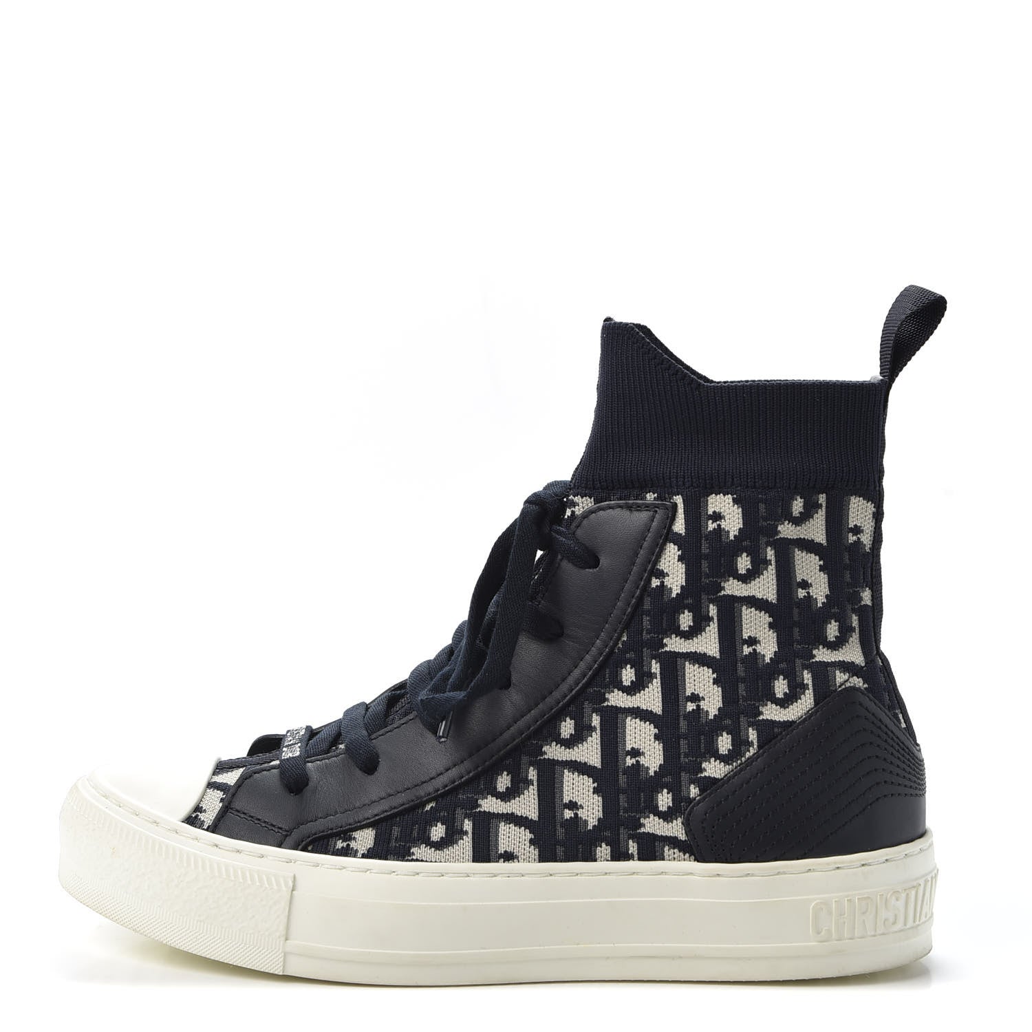 Christian Dior Technical Canvas Mesh Calfskin Womens Oblique Walk'n Dior High Top Sneakers 36.5 Deep Blue 1 of 11