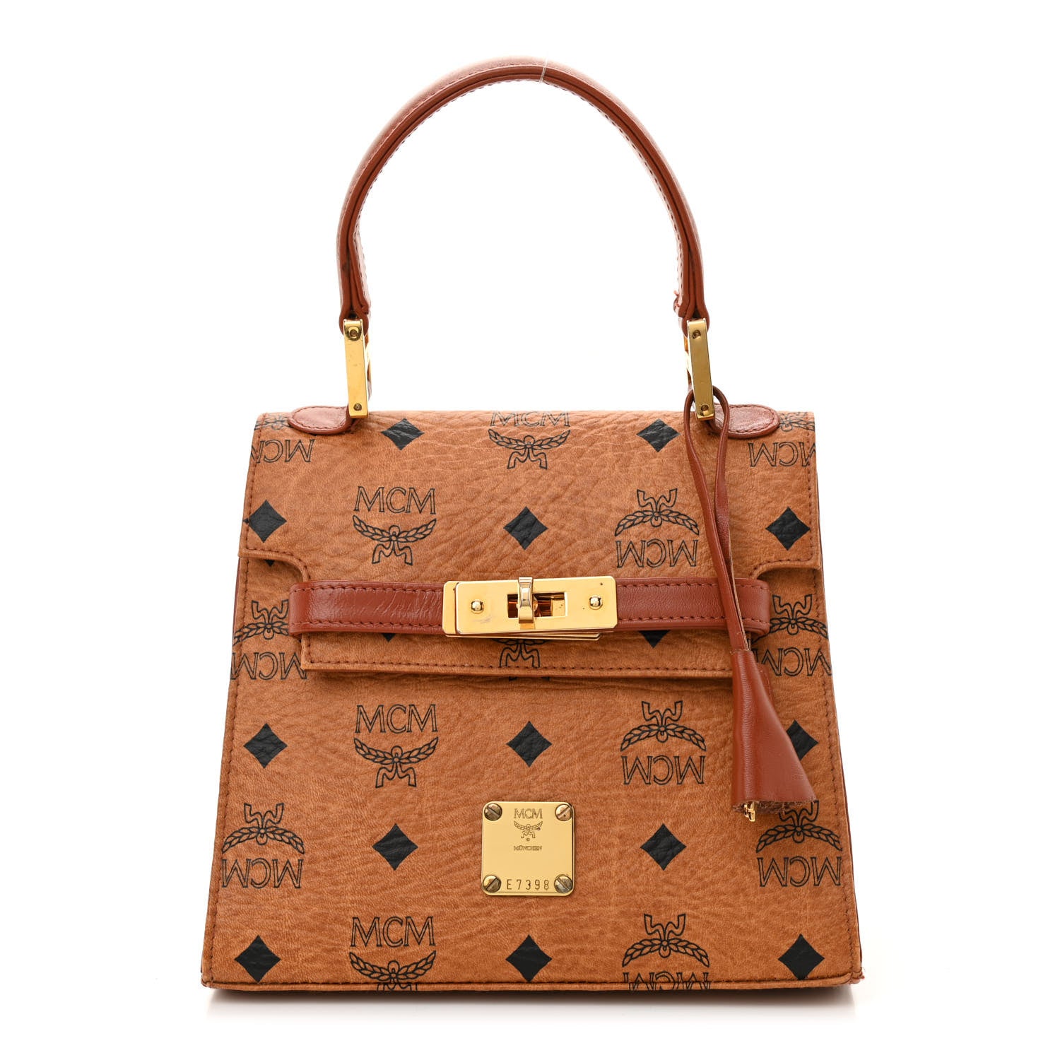 MCM Visetos Heritage Top Handle Satchel Cognac 1 of 11