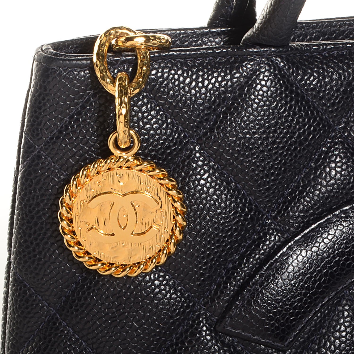 Chanel Caviar Quilted Medallion CC Tote Navy 8 of 8
