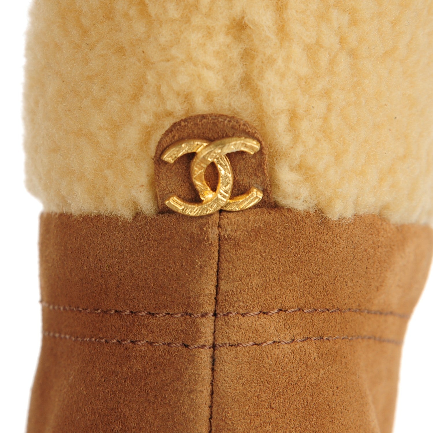 Chanel Shearling Suede Calfskin Boots 37.5 Brown Beige 5 of 9