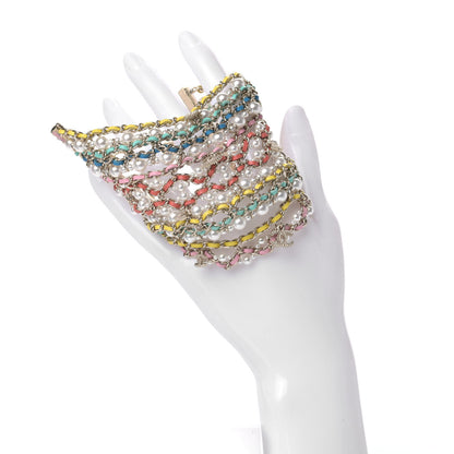 Chanel Metal Lambskin Pearl CC Chain Link Bracelet Gold Pink Multicolor 2 of 5